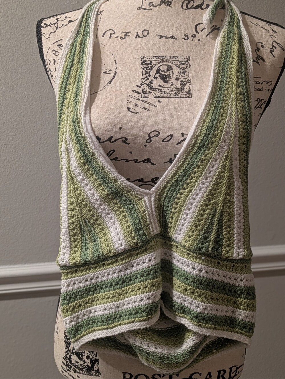 Green Striped Crochet Halter Top